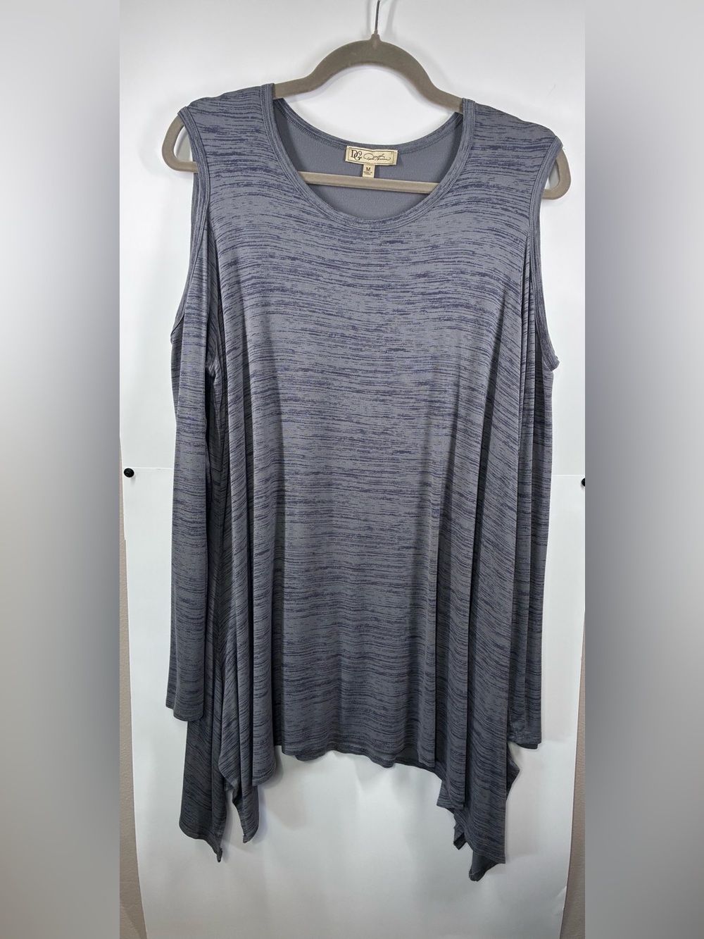 DG2 Diane Gilman Gray Cold Shoulder Sharkbite Tunic Top Medium